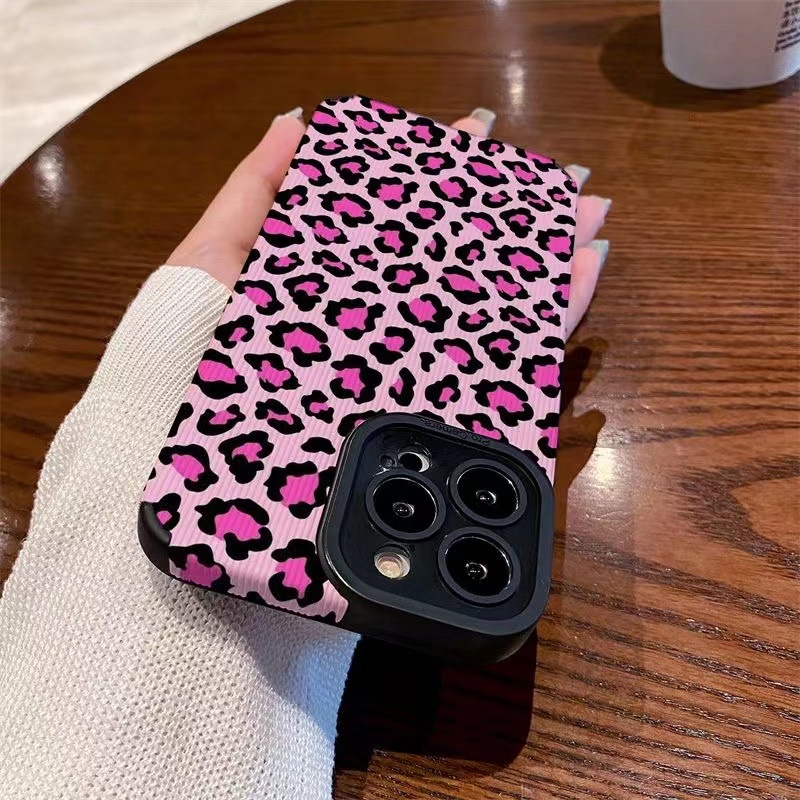 Lamb Skin Pretty Pink Leopard Soft Case IPhone 6S 7 Plus 8 Plus X XS XR XS Max 11 13 12 14 PRO Max 14 Plus 12 13 mINI SE Phone Case Black for Women GIRL