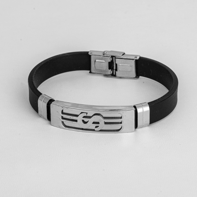 Z H Perhiasan Vintage Hip Hop Rock Stainless Steel Silikon Gelang Pria Dan Wanita Fashion Musik Rune Gelang Hip Hop Pesta Perhiasan Aksesoris