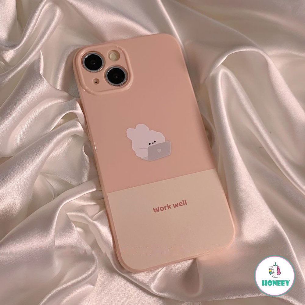 IPHONE Honey Powder Pillow Dog, Casing Ponsel Kelinci Kerja Untuk Iphone14 13 12 11 Pro Max14 Plus Sarung Casing TPU Nyaman