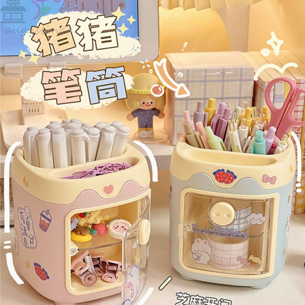 Agustina Piggy Pen Holder Multifungsi Kapasitas Besar Meja Organizer Alat Tulis Siswa Stationery Organizer Tabung Penyimpanan Aksesoris Sekolah Brush Wadah Penyimpanan