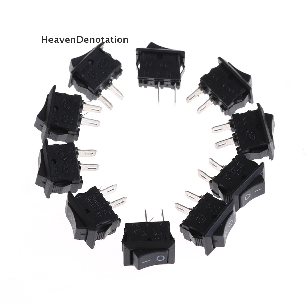 [HeavenDenotation] 10pcs 10 * 15MM Rocker Switch Hitam Kecil KCD1-11 250VAC/3A 6A 125V AC 2P Saklar HDV