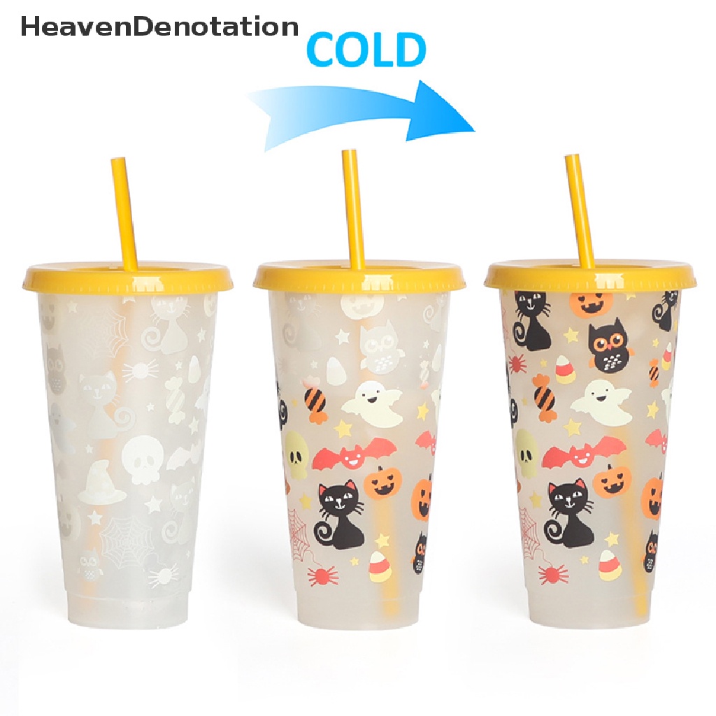 [HeavenDenotation] Gelas Sedotan 710ml Dengan Tutup Perubahan Warna Kreatif Saat Minum Dingin Botol Air HDV