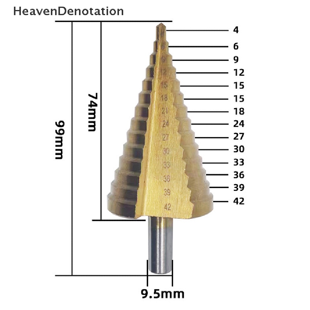 [HeavenDenotation] Ukuran Besar 4-42mm Mata Bor Step Baja Kecepatan Tinggi Untuk Pemotong Lubang Kayu Logam Titanium Coated Drilling Power Tools HDV