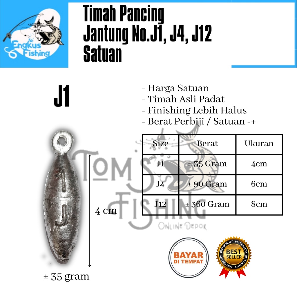 Timah Pancing Jantung Satuan / Perbiji (J1/35gram, J4/90gram, J12/360gram) Murah - Engkus Fishing