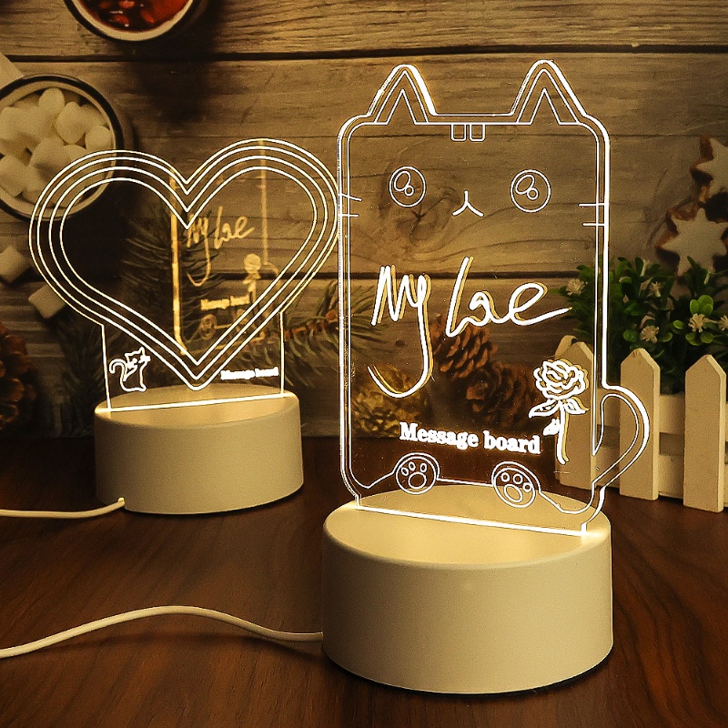 1set Papan Nota Kreatif Lampu Malam LED Ditulis Ulang Papan Pesan Dengan Pena Hangat USB Hemat Energi Lampu Malam Dekorasi Rumah