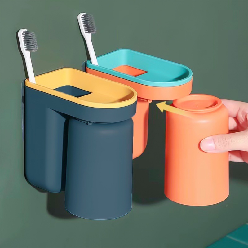 Kreatif Rak Sikat Gigi Punch Gratis Cahaya Mewah Gelas Sikat Kumur Kamar Mandi Tempel Dinding Hemat Ruang Kotak Penyimpanan Couple Tooth Cylinder