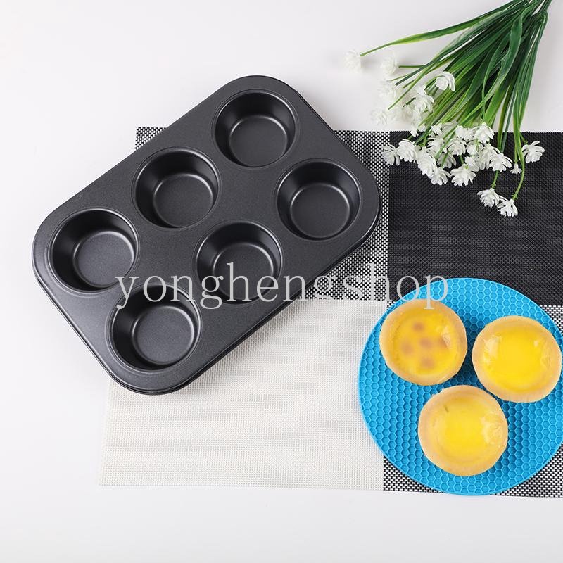 6 Cavity Baja Karbon Non Stick Muffin Pan Cupcake Cetakan DIY Baking Tray Egg Tart Cetakan Pan Bakeware Aksesoris Dapur