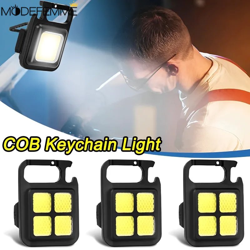 [Unggulan] Tipe-c Pengisian Senter LED COB Pencahayaan Kuat Gantungan Kunci Cahaya USB Rechargeable Lampu Kerja Mini Pocket Torch Outdoor Camping Senter Genggam Searchlight