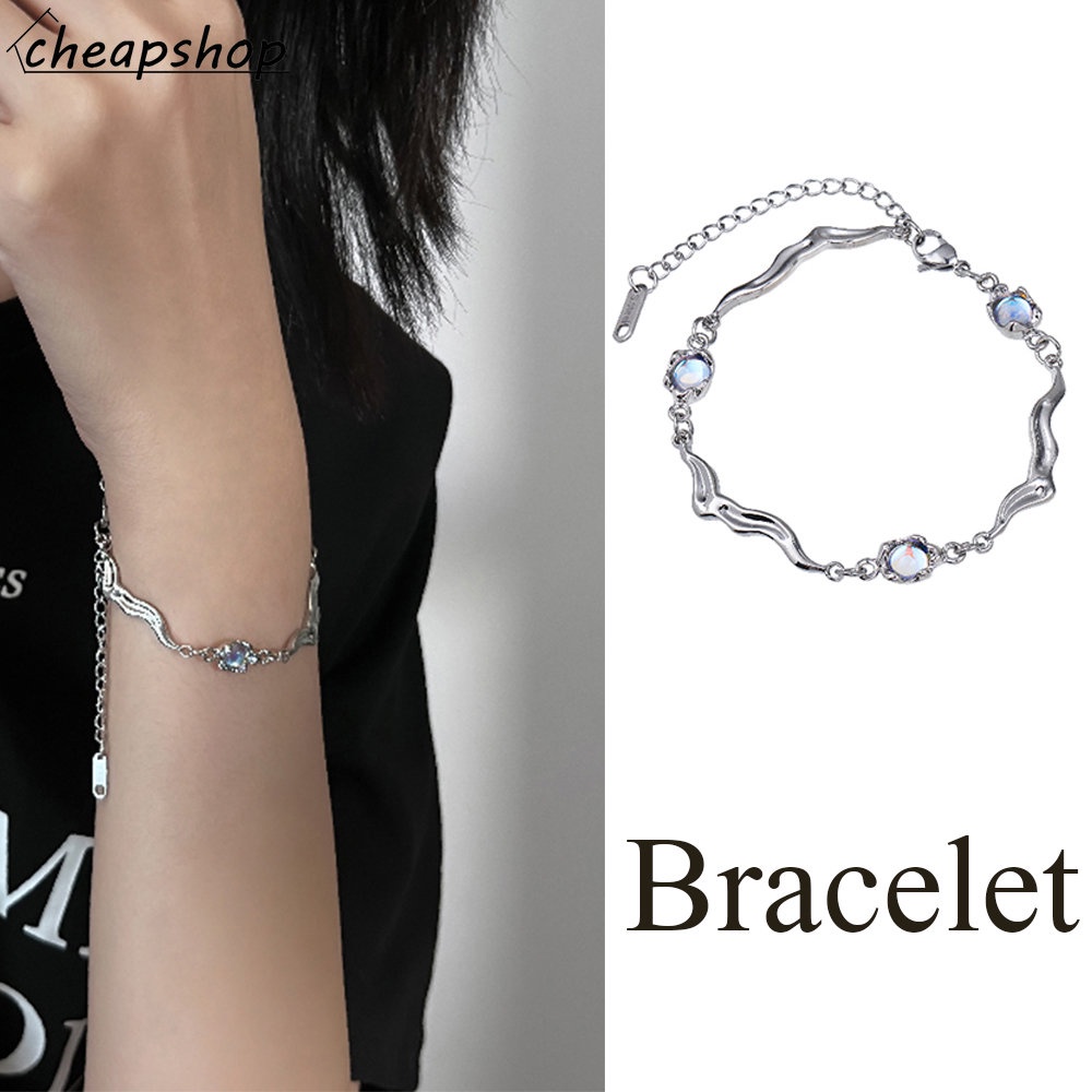 Ifyou Gelang Perak Moonstone Y2K Tidak Teratur Adjustable Bangles Untuk Perhiasan Aksesoris Wanita