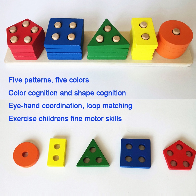 Mainan Papan Serasi Bentuk Geometris Montessori Kayu Anak-Anak Warna-Warni Keterampilan Motorik Halus Mainan Belajar Awal