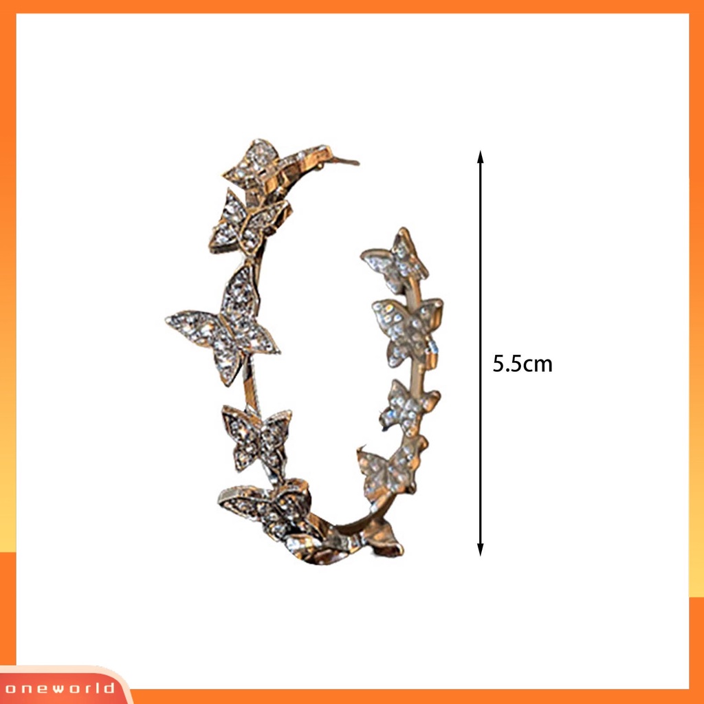 [ONE] 1pasang Liontin Anting Bulat Lingkaran Geometris Kupu-Kupu Dekorasi Berlian Imitasi Mengkilap Huggie Hoop Earrings Perhiasan Aksesoris