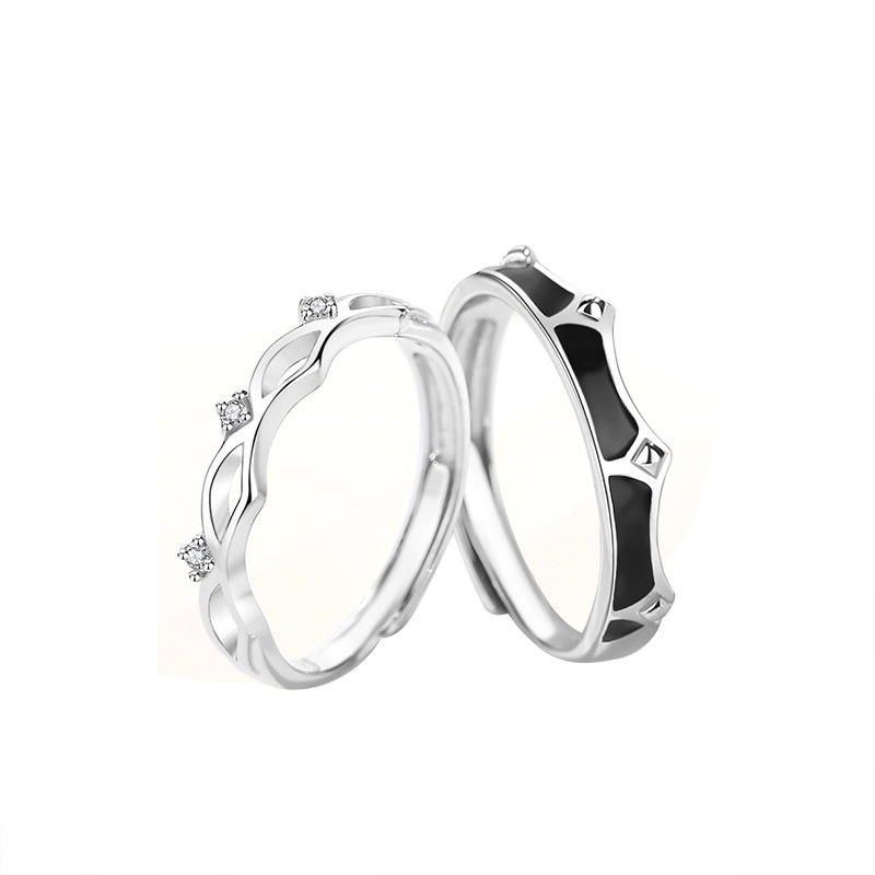 Princess and Knight Couple Rings Pria Wanita Niche Simple ins Open Ring Sterling Silver