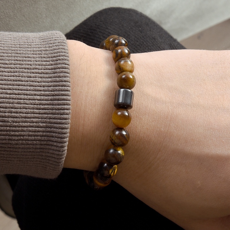 Manik-manik Tiger Eyes Batu Hitam/Fashion Retro Trend Gelang/Perhiasan Batu Vulkanik Tali Tangan Untuk Wanita Pria
