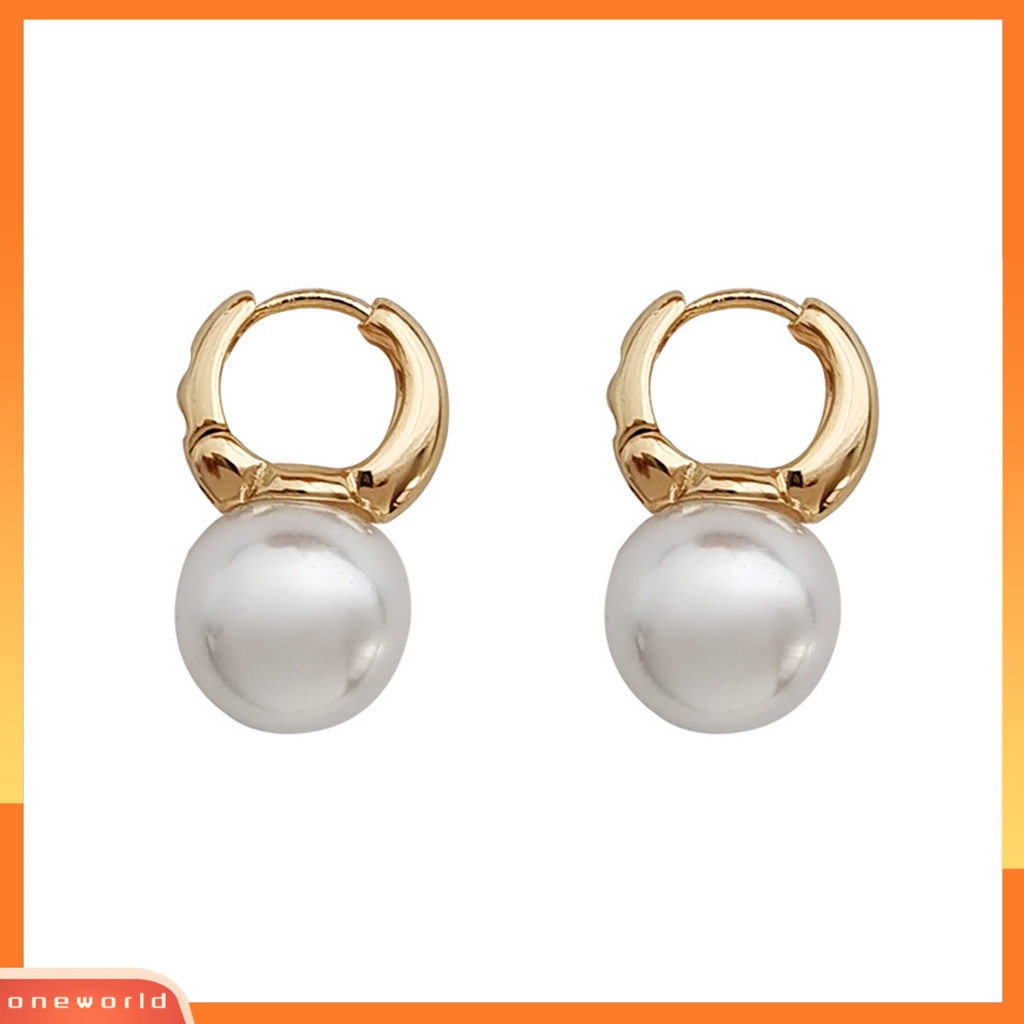 [EONE] 1pasang Anting Pejantan Temperamen Geometris Vintage Hong Kong Gaya High Gloss Hias Elegan Faux Pearl Hoop Earrings Aksesoris Wanita