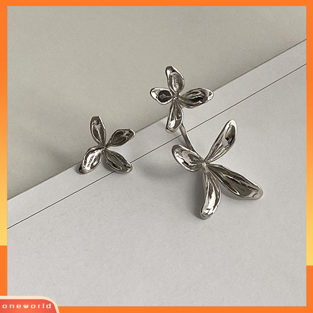 [EONE] 1pasang Ear Studs Elegan Dainty Temperamen Hypoallergenic Electroplating Hadiah Alloy Asimetris Bunga Wanita Anting Fashion Perhiasan