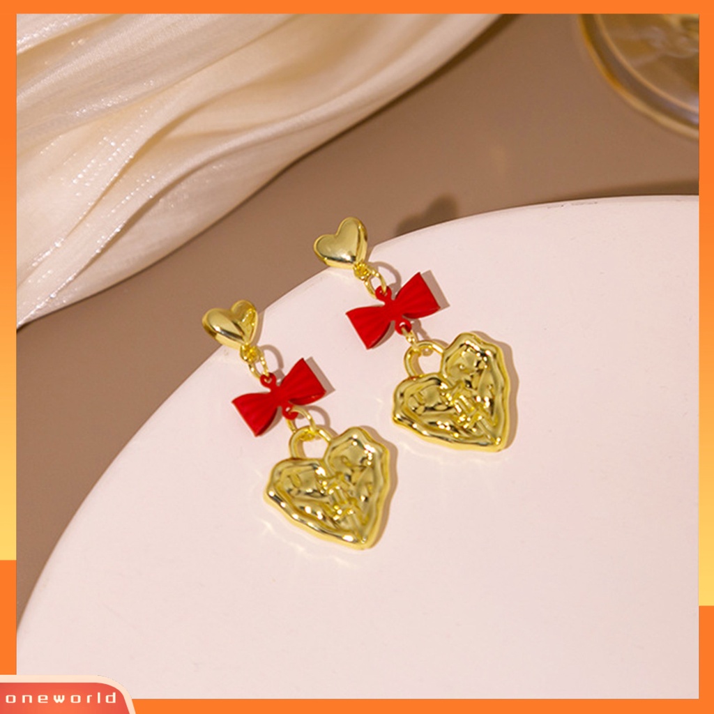 [EONE] 1pasang Drop Earrings Kepribadian Ikatan Simpul Gaya Korea Retro Embossment Cinta Hati Stud Earrings Perhiasan Aksesori
