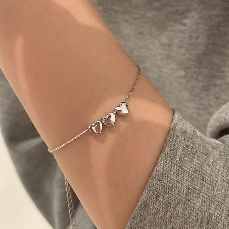 Roselife Korea s925 Perak Lucu Jantung Manik-Manik Gelang Untuk Wanita Gadis Chic Cinta Kecil Pesona Gelang Elegan Rantai Pergelangan Tangan Perhiasan Hadiah