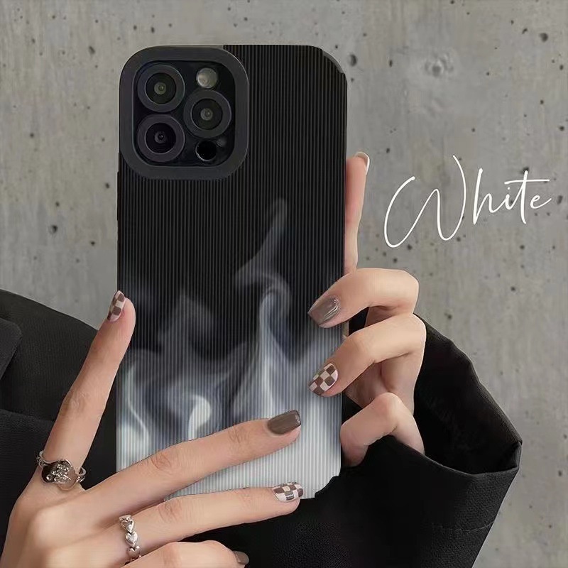 White flame Fire Black Leather Soft Case IP IPhone 7 8 Plus SE 2020 X XR XS Max 11 12 13 14 Pro Max 14 Plus Camera Protect for Women Girls