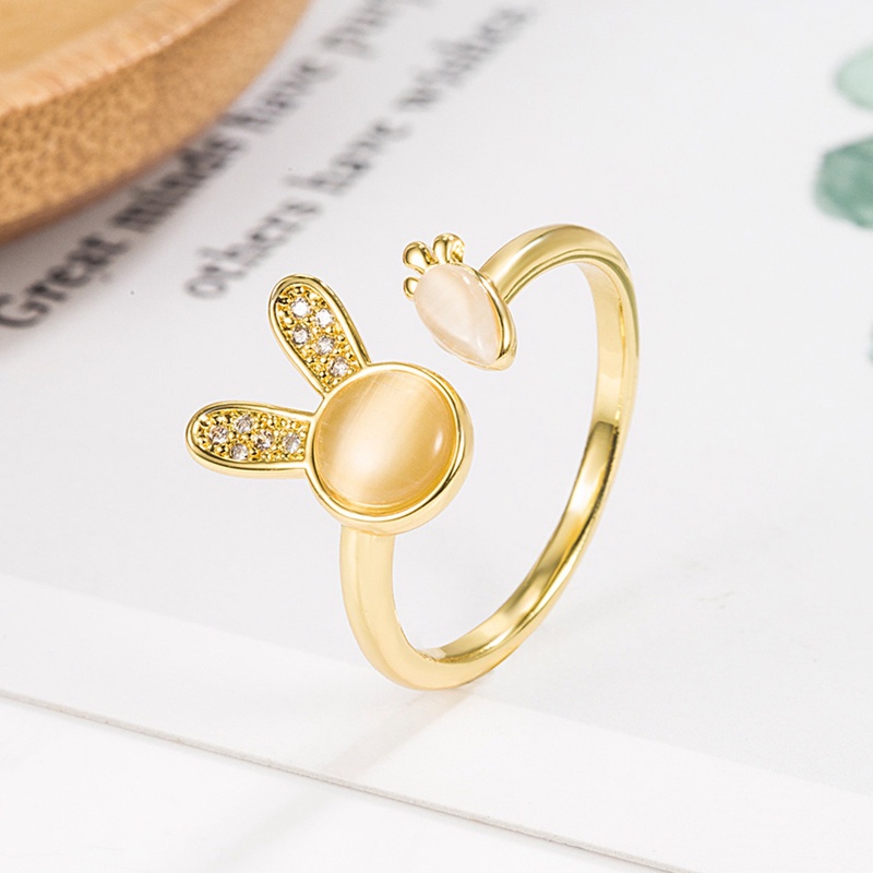 Opal Korea Baru Lucu Bunny Ring Fashion Temperamen Sederhana Joker Terbuka Cincin Tembaga Perhiasan Wanita