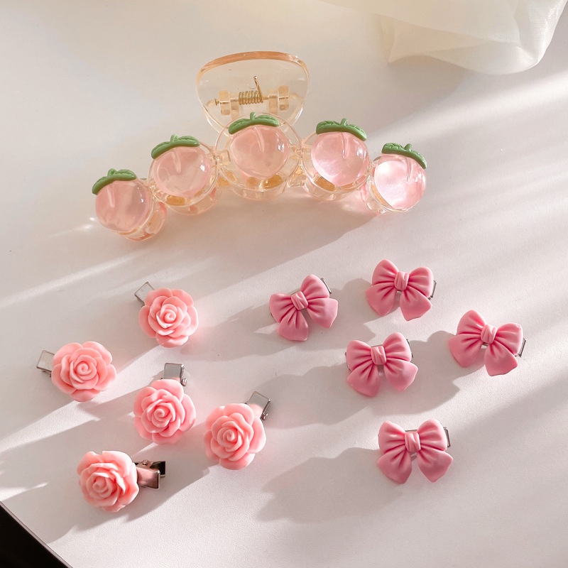 Sweet Pink Hair Clip Series Girls Bow, Peach Mountain Camelia Love, Love While Hairpin