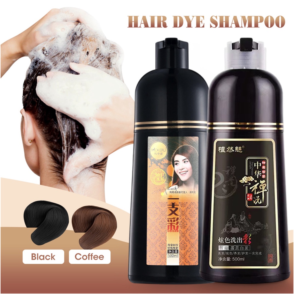 Shampoo Pewarna Rambut/Shampoo Semir Rambut Penutup uban Herbal/Shampoo Warna ZEN ZHI RAN MEI Original 500ml Hair Color(Bisa Menutupi uban)Hair Dye Black/Brown