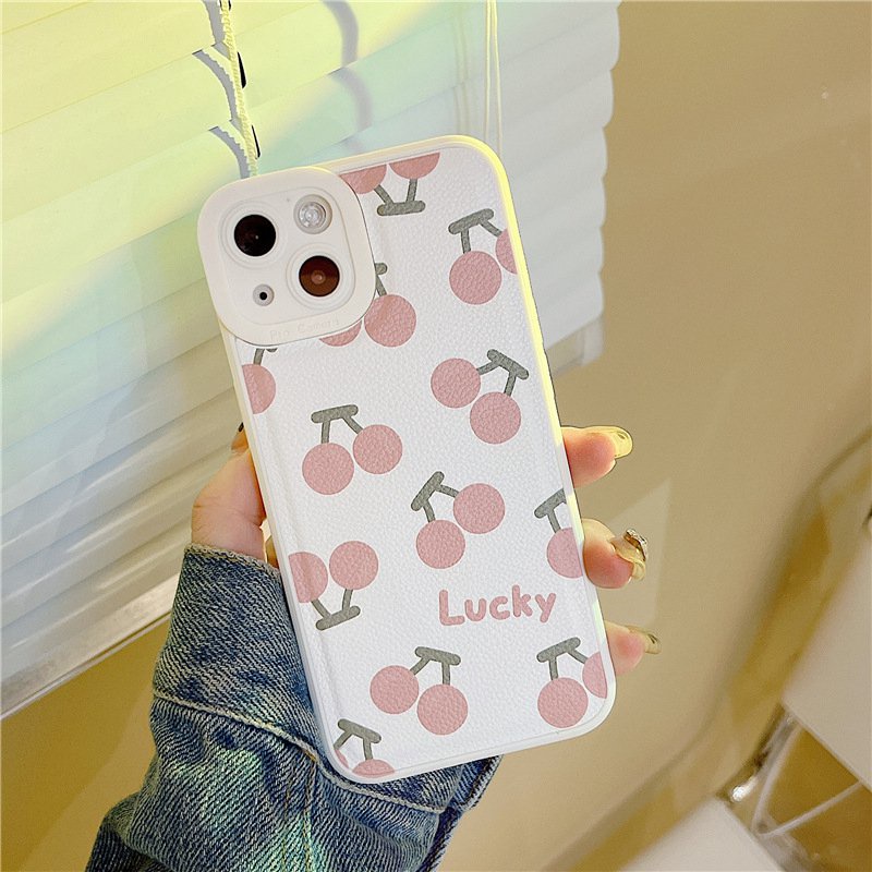 Leather Nice Pink Cherry Soft Silicon Case HP iP iPhone 7 8 14 + Plus SE 2020 X XS XR Max 11 12 13 Pro Max New FTD Casing Apple