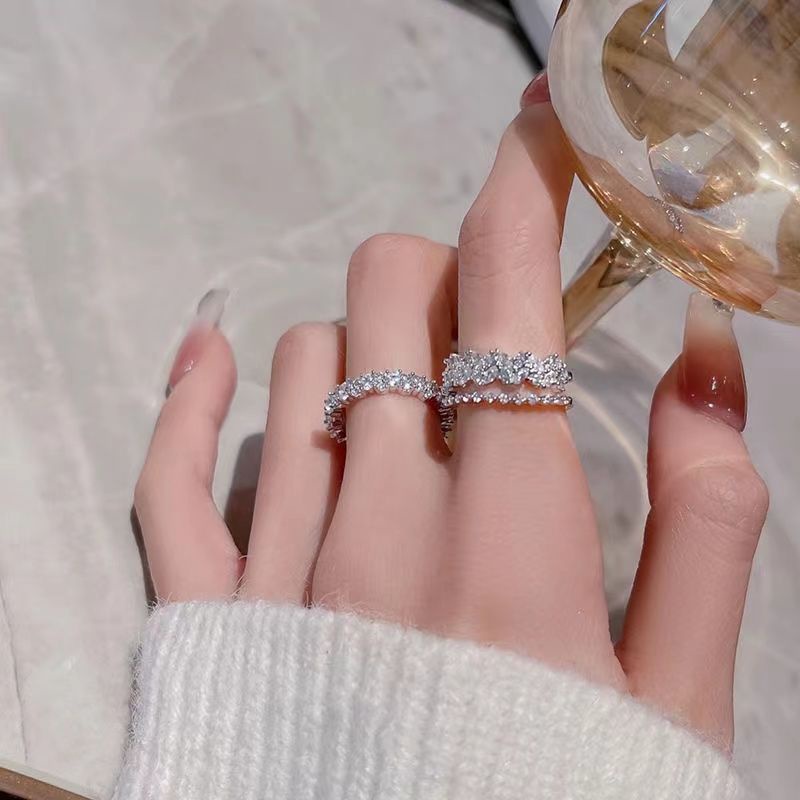 Cincin Jari Adjustable Zircon Elegan Untuk Wanita Aksesoris Perhiasan Cincin Kristal Fashion