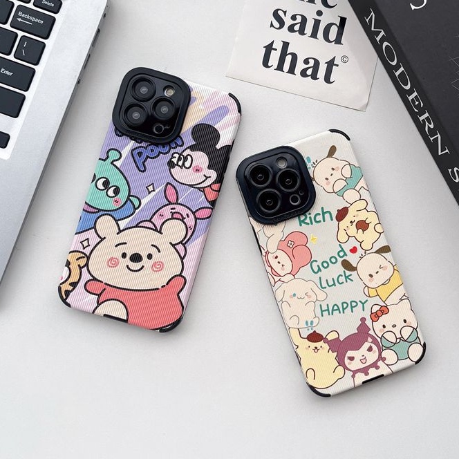 So Cute Toy Story Winnie Bear Alien Mickey Leather Soft Case iP iPhone 7 8 Plus SE 2020 X XR XS Max 11 12 13 14 Pro Max 14 Plus Camera Protect Cartoon Anime Disney CASE