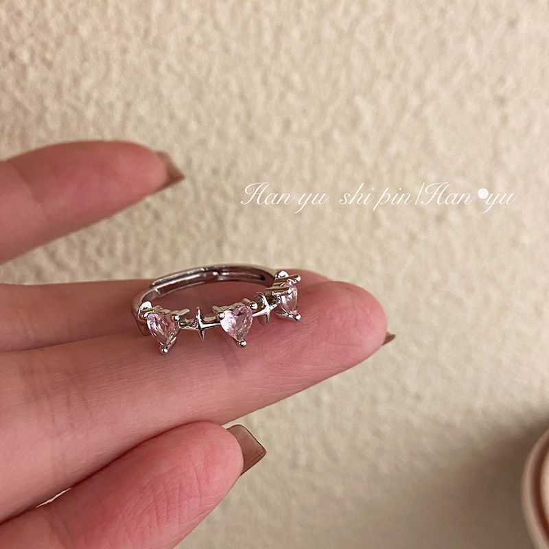 Ifyou Cincin Kristal Zirkon Merah Muda Manis Hati Silver Rings Untuk Aksesoris Perhiasan Wanita