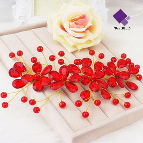 &lt; Naiveblues &gt; Wanita Bunga Merah Pernikahan Pengantin Pesta Accessary Hair Pin Clip