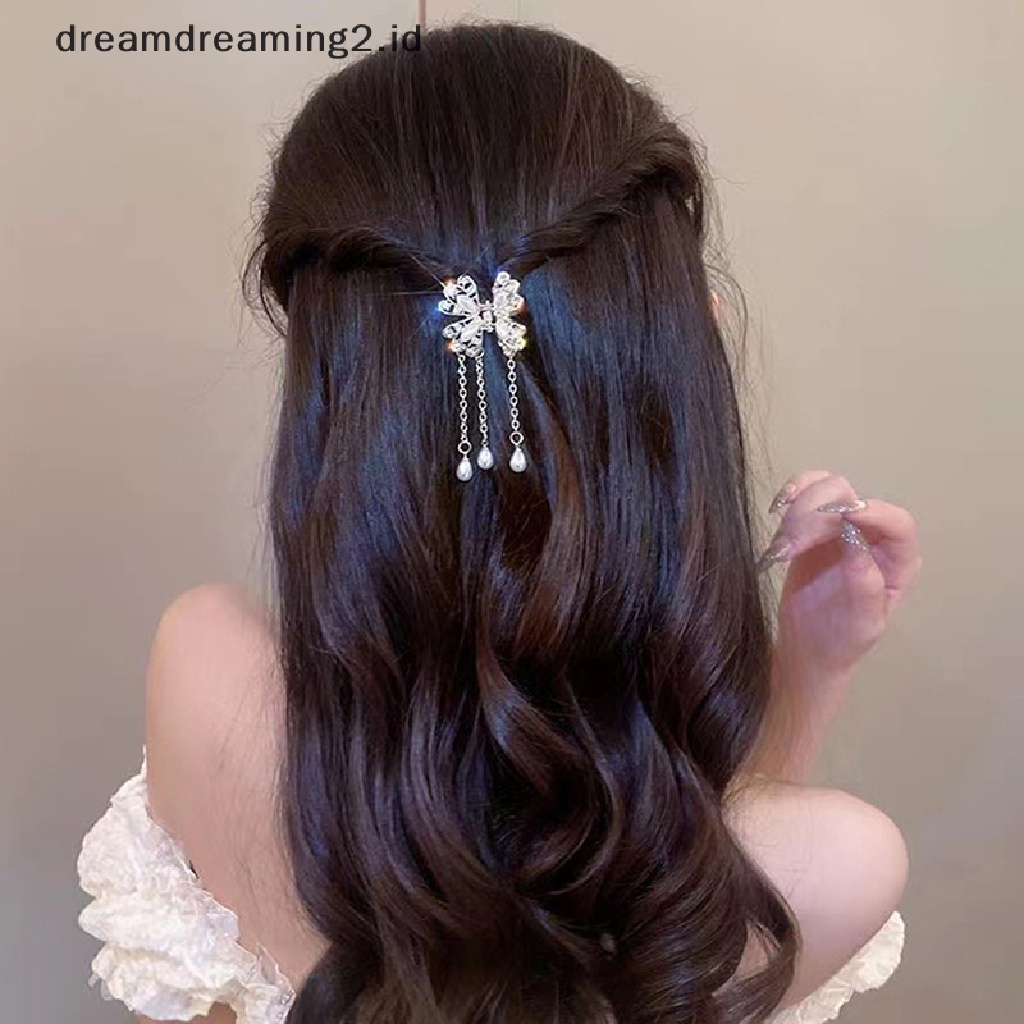 (dream) Mutiara Berlian Imitasi Rumbai Kupu-Kupu Klip Temperamen Perempuan Aksesoris Rambut Rambut//
