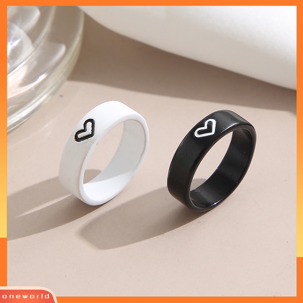 [EONE] 1pasang Cincin Pasangan Warna Kontras Temperamen Hadiah Valentine Teman Baik Lucu Berbentuk Hati Jari Cincin Untuk Anniversary