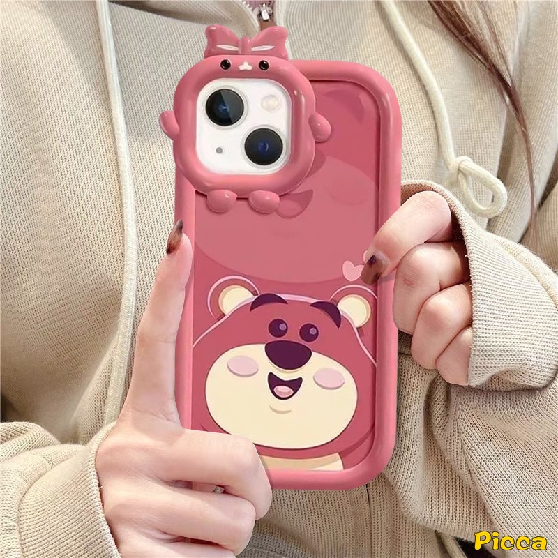 Vivo Y12 Y20 Y16 Y21 Y22s Y02s Y17 Y11 Y22 Y15 Y35 Y15s Y33s V25E Y91 Y12i V25 V23E V23 Y51 Y15A Y31 Y30 Y55 Y75 Kartun Strawberry Bear Cute Manyo 3D Mangkuk Little Monster Lens Case