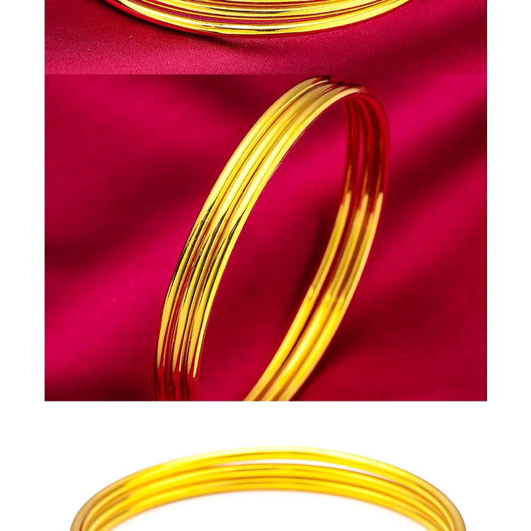 Goldkingdom Perhiasan Fashion 24K Bangkok Aksesoris Ready Stock 2.3mm Wanita Gelang Tebal Glossy Three-Life Bracelet