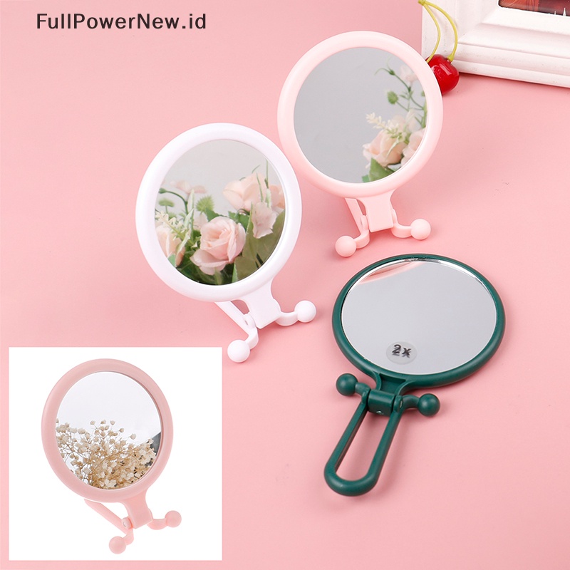 Power 2X Magnifying Vanity Makeup Mirror Dua Sisi Genggam Lipat Kosmetik ID