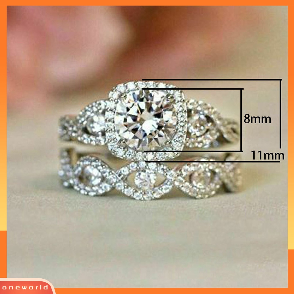 [EONE] 1set Wanita Set Cincin Berlian Imitasi Penuh Dipoles Simetris Hadiah Hari Ibu Pengantin Pernikahan Rings Women Jewelry