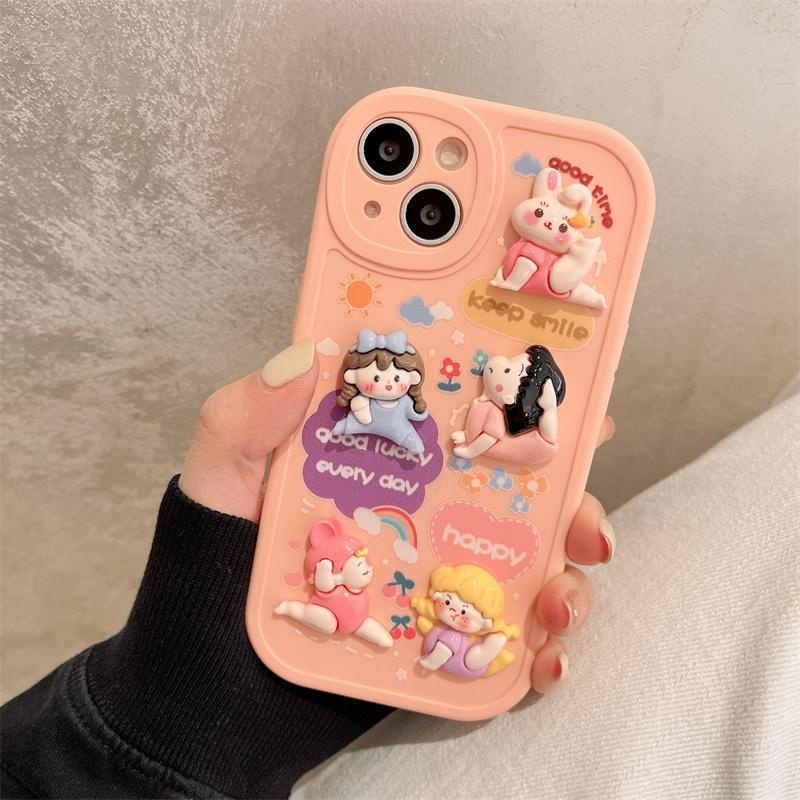 IPHONE Casing Ponsel Desain Gadis Gemuk Boneka 3D Pink Kompatibel Dengan Iphone12 13 14 11 Pro Max X Xs Max Xr Frrf
