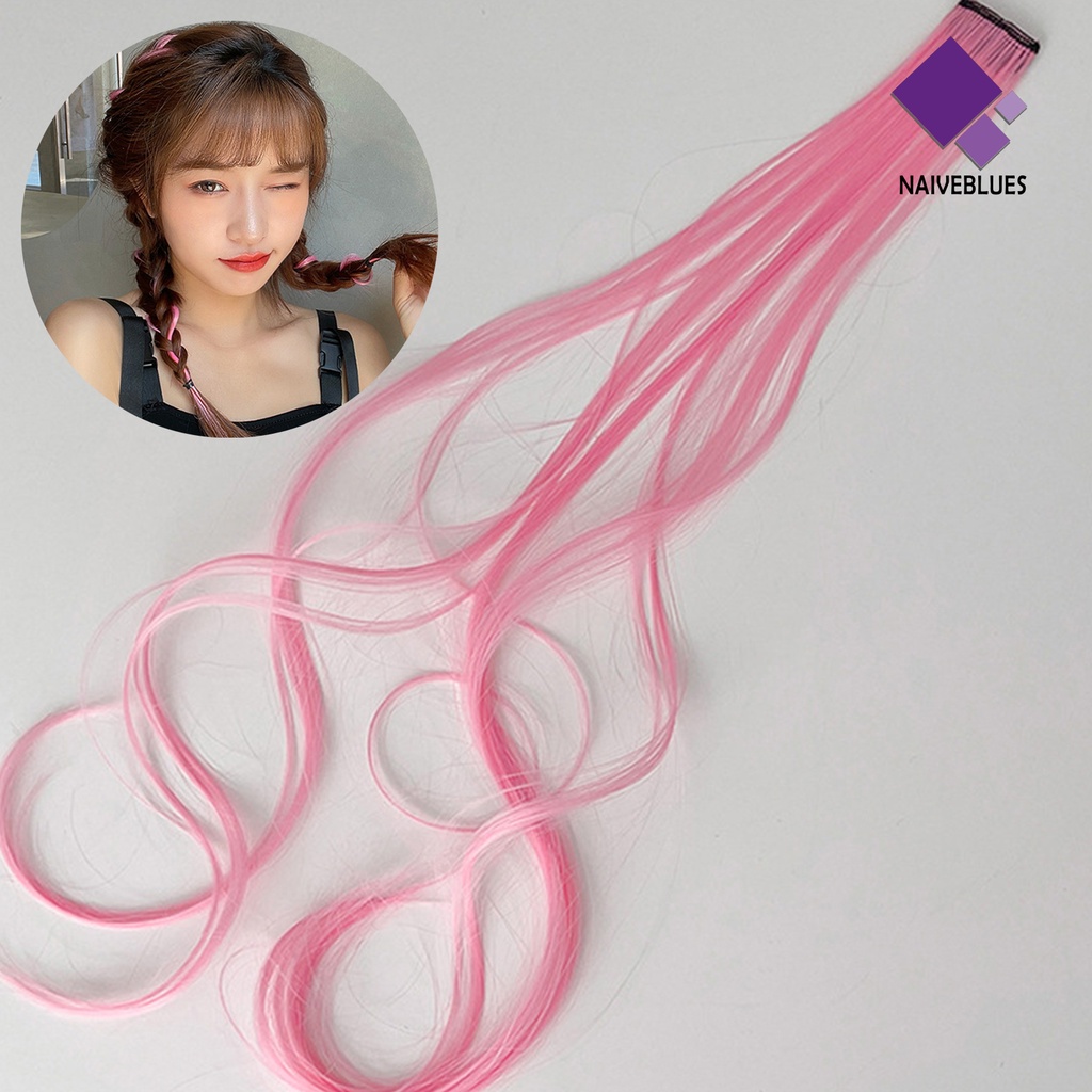 &lt; Naiveblues &gt; Highlight Hair Piece Lurus Dengan Klip Mudah Di Jiplak-less Multicolor Makeup Serat Buatan