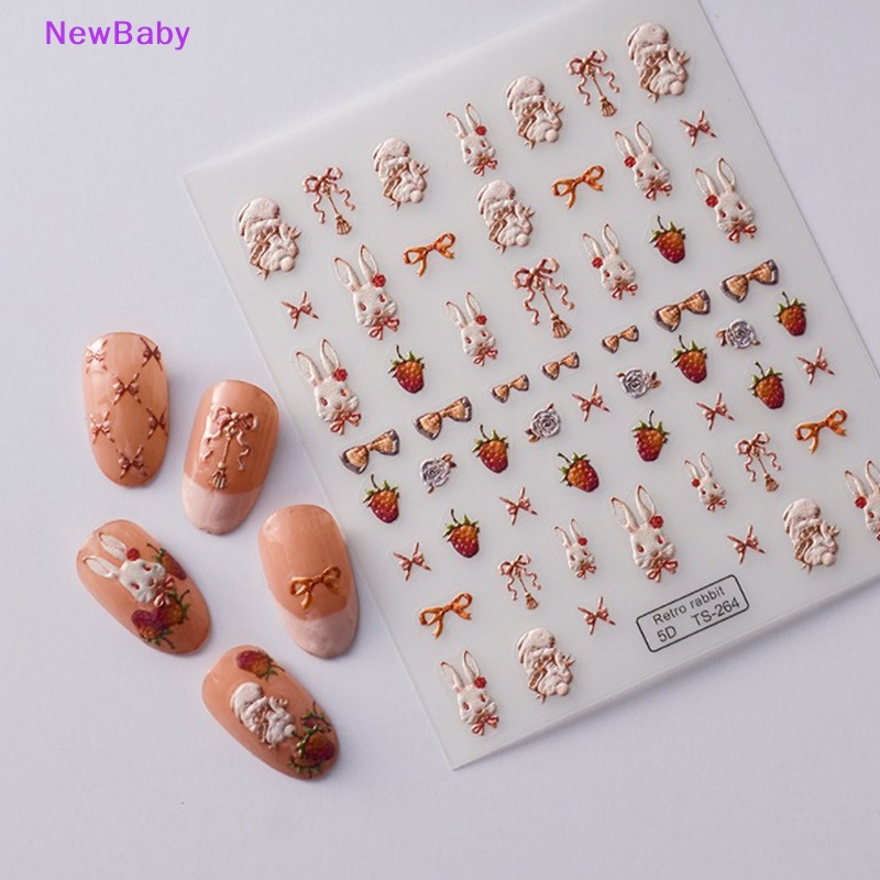 Newbaby Lucu Retro Kelinci 5D Stiker Kuku Decal Nail Art Perekat DIY Manicure Decor ID