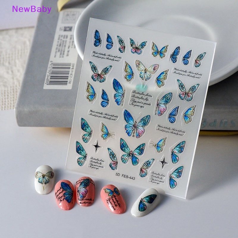 Newbaby 1lembar 5D Gradien Stiker Kuku Kupu-Kupu Adheisve Nail Art Stickers ID