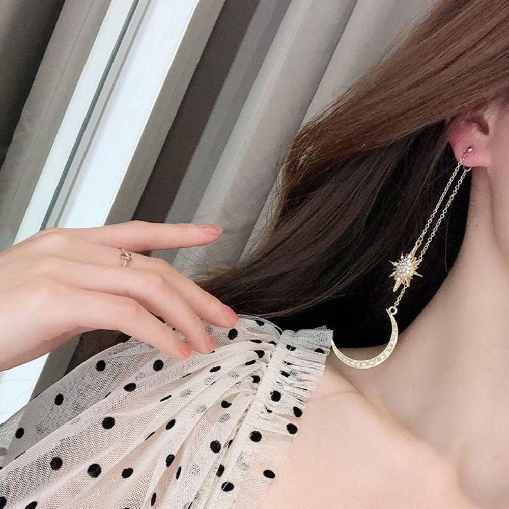 Mxbeauty Anting Bulan Bintang Shiny Golden Trendy Bohemian Berlebihan Anting Gaya Korea Klasik