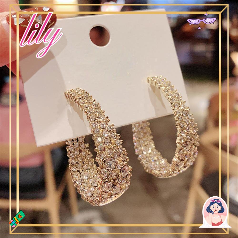 Lily Full Kristal Anting Hoop Pesta Aksesoris Fashion Hadiah Untuk Wanita Pria Hoop Menjuntai Stud