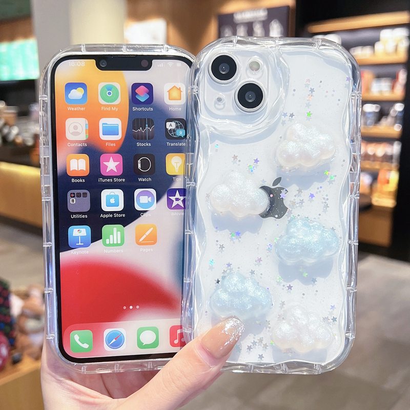 【Cream Edge】3D Pretty Laser Clouds Silicone Case for IPhone X XS XR XS Max 11 13 12 14 PRO Max 14 Plus SE 2020 2022 Clear Phone Case for Girl Women Gift