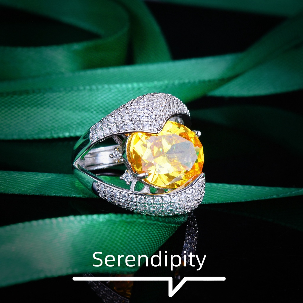 Goldkingdom Aksesoris Perhiasan Fashion Ready Stock Populer Telur Angsa Besar Kuning Berlian Cincin Mewah Warna-Warni Harta Karun Cincin Yang Dapat Disesuaikan