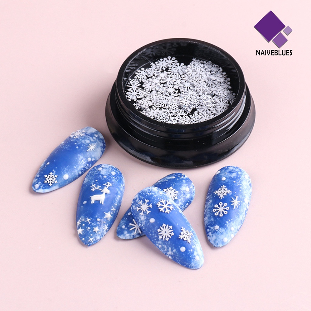[naiveblues] 100pcs/botol Snowflake Dekorasi Kuku Tempel Kencang Memakai Manicure 3D Nail Art