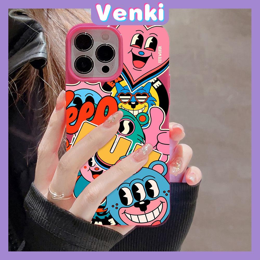 Venki - For Apple Phone Case Black Pink Glossy TPU Soft Shell Shockproof Protection Camera Cute Graffiti Compatible with iPhone14 13 Pro max 12 Pro Max 11 xr xs max 7Plus 8Plus