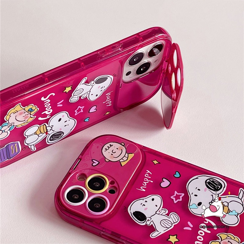 Kartun The Super Girls Cute Snoopy Untuk Oppo A57 A12 A7 A5s A3s A15 A53 A9 A5 A31 A33 2020 A12E A77 A11K A15s A35 A77s Kreatif Flip Make Up Cermin Soft Rose Red Case
