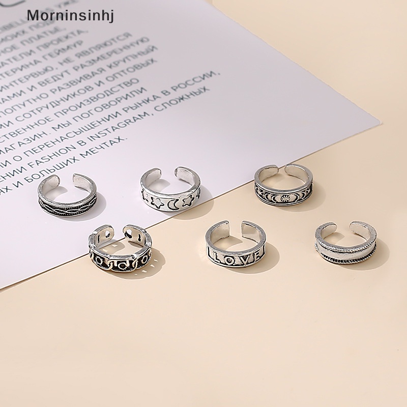 Mornin 6Pcs /Set Cincin Kaki Terbuka Adjustable Toe Rings Motif Gelombang Alloy Ring Adjustable Rings Set Untuk Wanita Perhiasan Kaki Pantai id