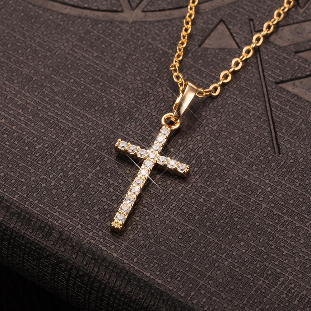 Fashion Bersinar Salib Liontin Kalung Untuk Wanita Pria Yesus Berlian Imitasi Kalung Unisex Perhiasan Aksesoris