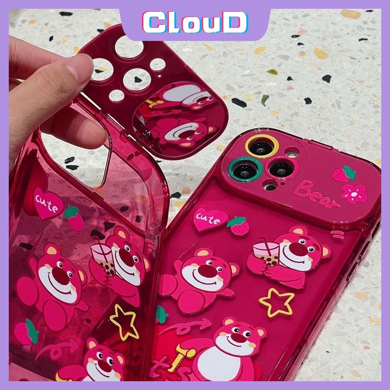 Flip Kreatif Make Up Mirror Case Untuk Vivo Y20 Y11 Y17 Y12i Y20i Y12s Y15 Y1S Y20A Y12 Y11s Y91C Y20s G Y12A Y20G Y30G Kartun Lucu 3D Boneka Strawberry Bear Manyo Lembut Tpu Cover